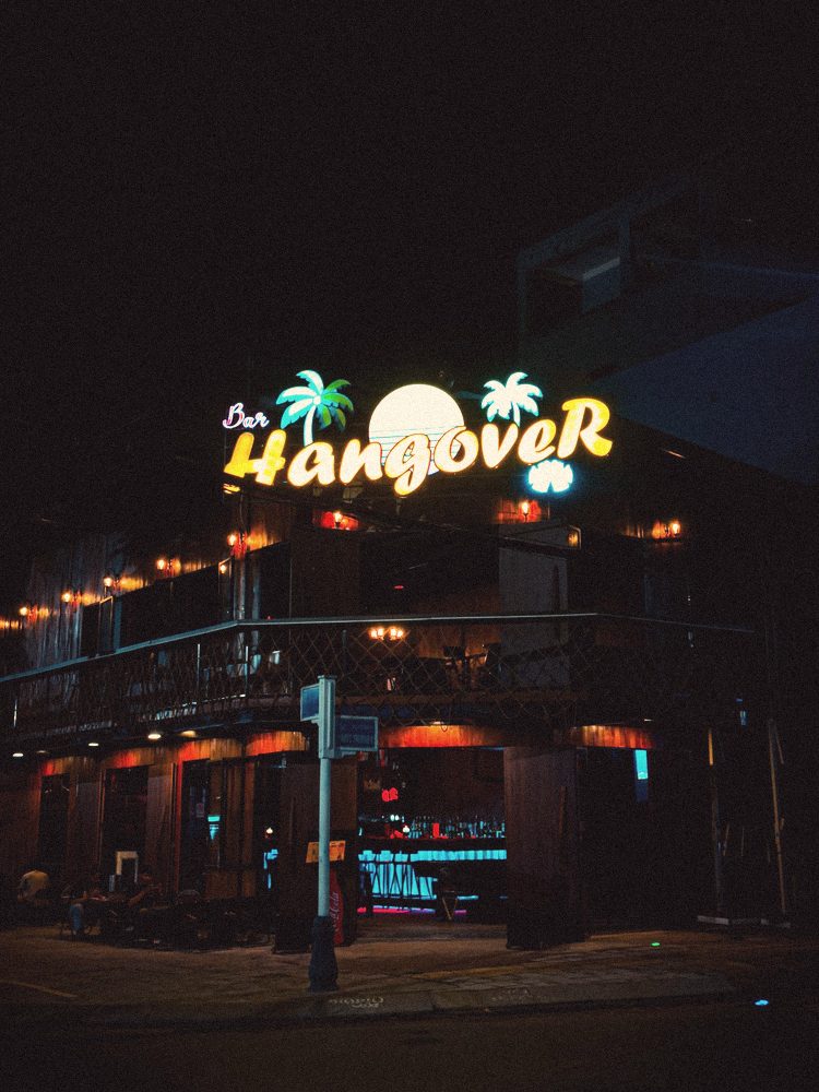 Neon bar sign at night