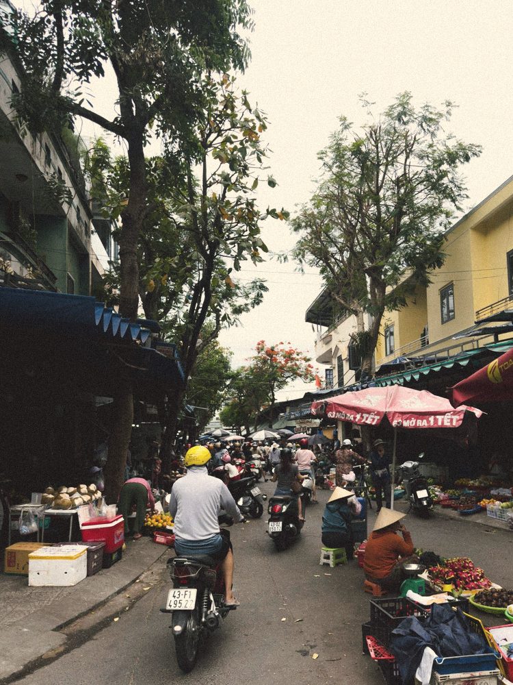 Morning market street with scooters