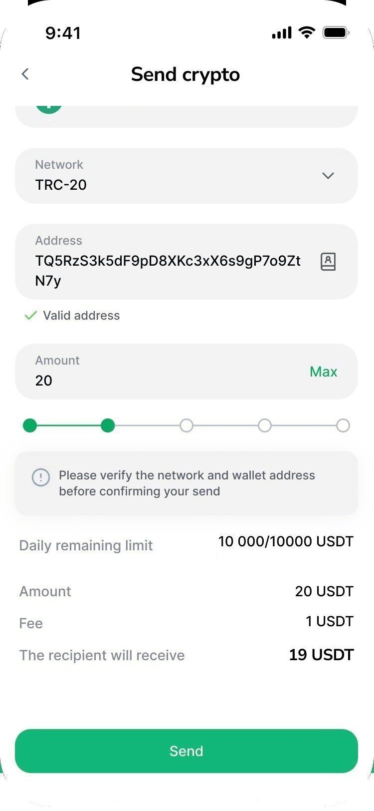 Finharbor Send: confirmation, Face ID and the send status