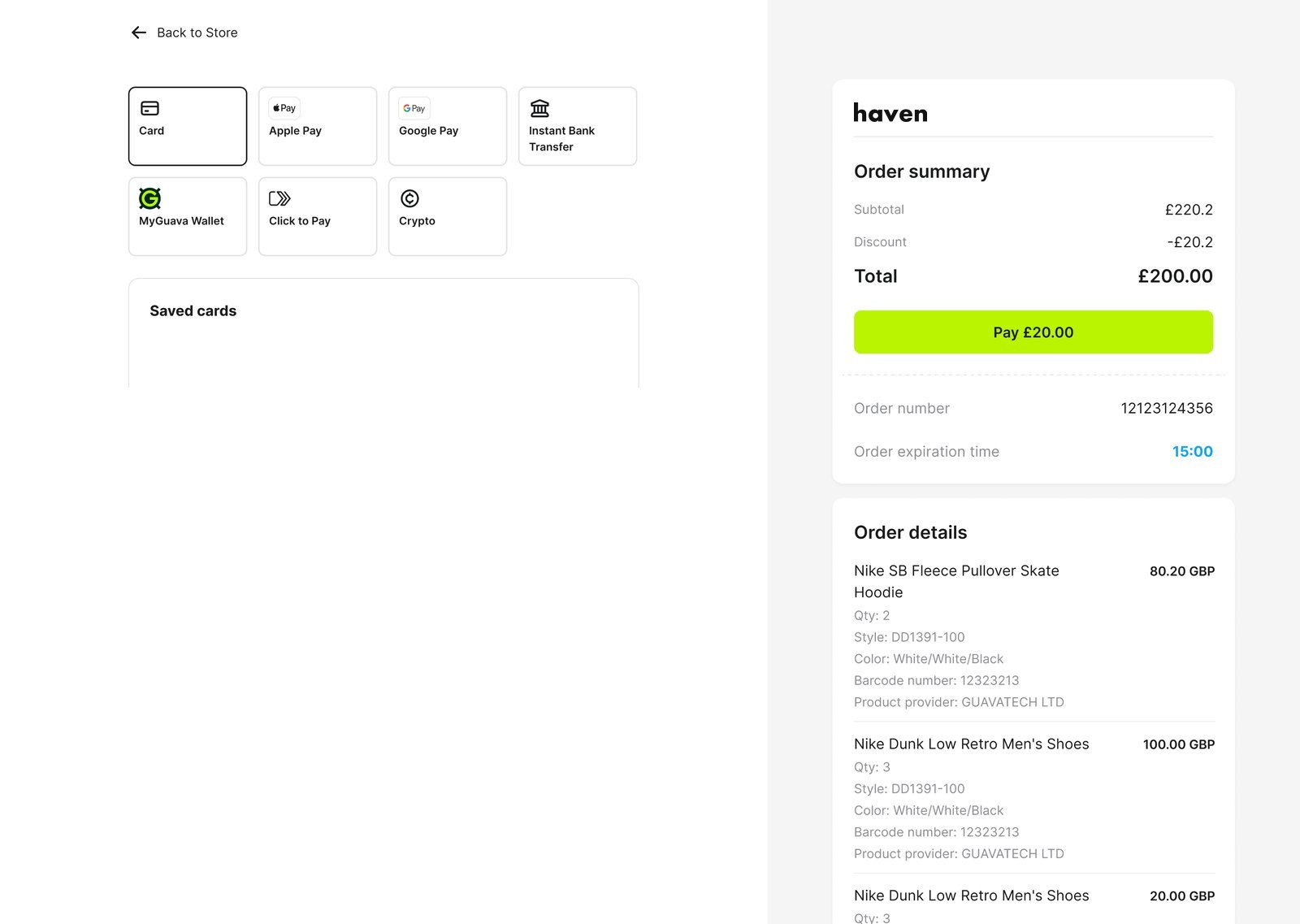 Pay by card: saved cards, deleting one and adding a new card