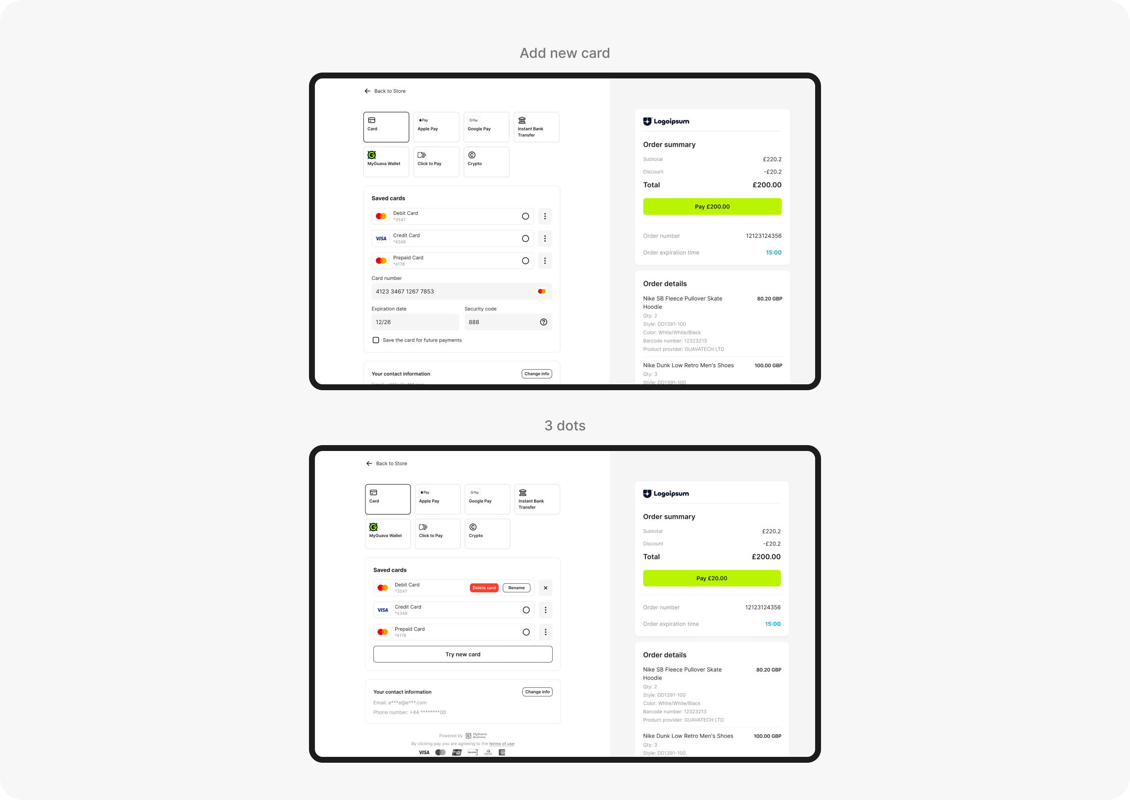 Payment methods selection