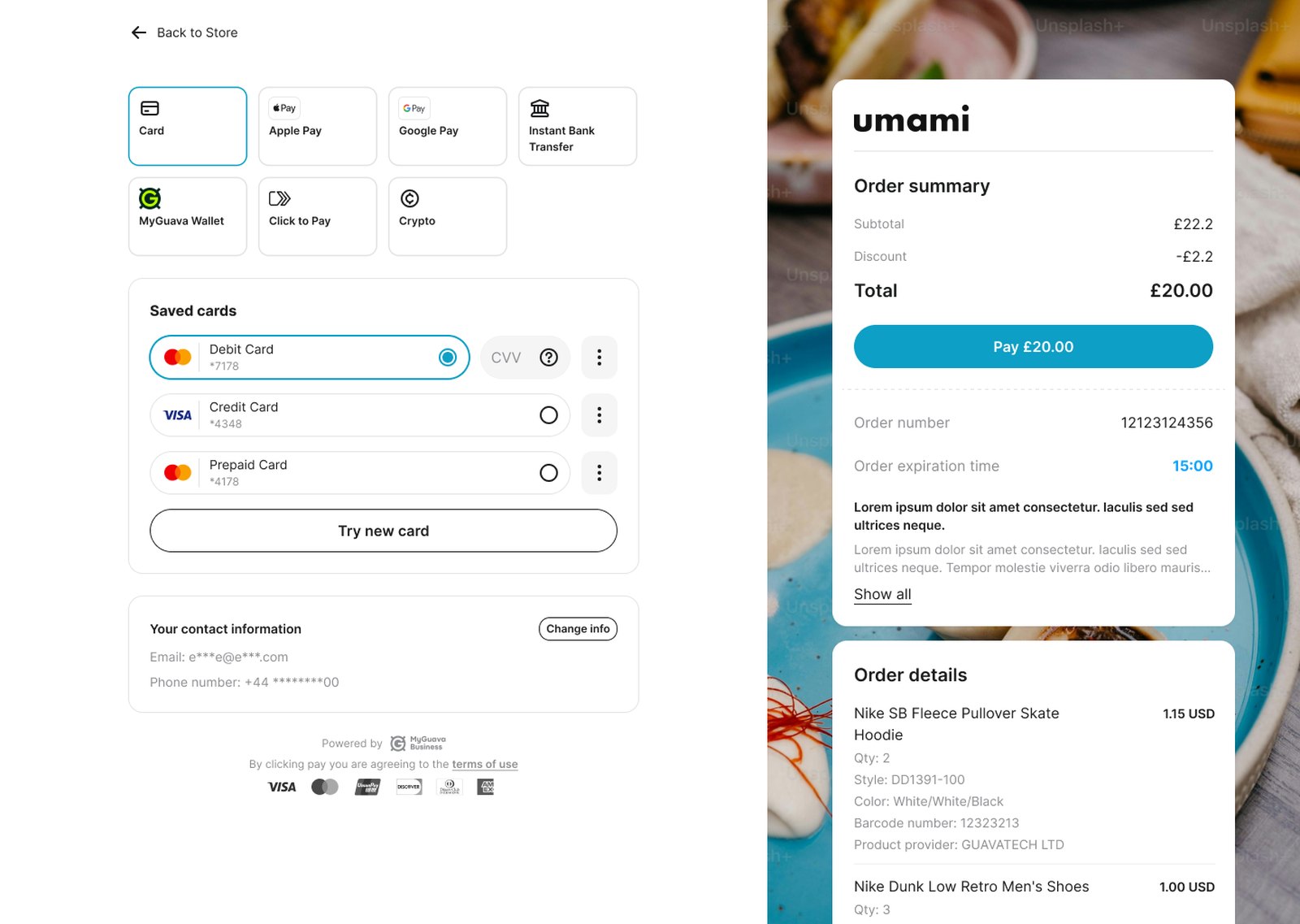 Checkout styled for Umami