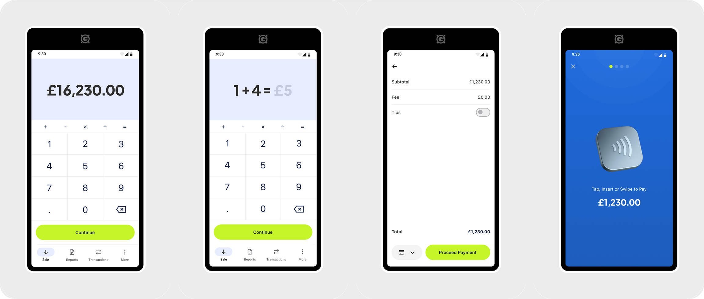Sale screen interface