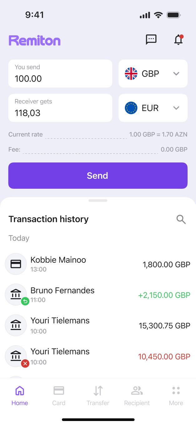 Remiton: entering an amount and changing the receiver's currency