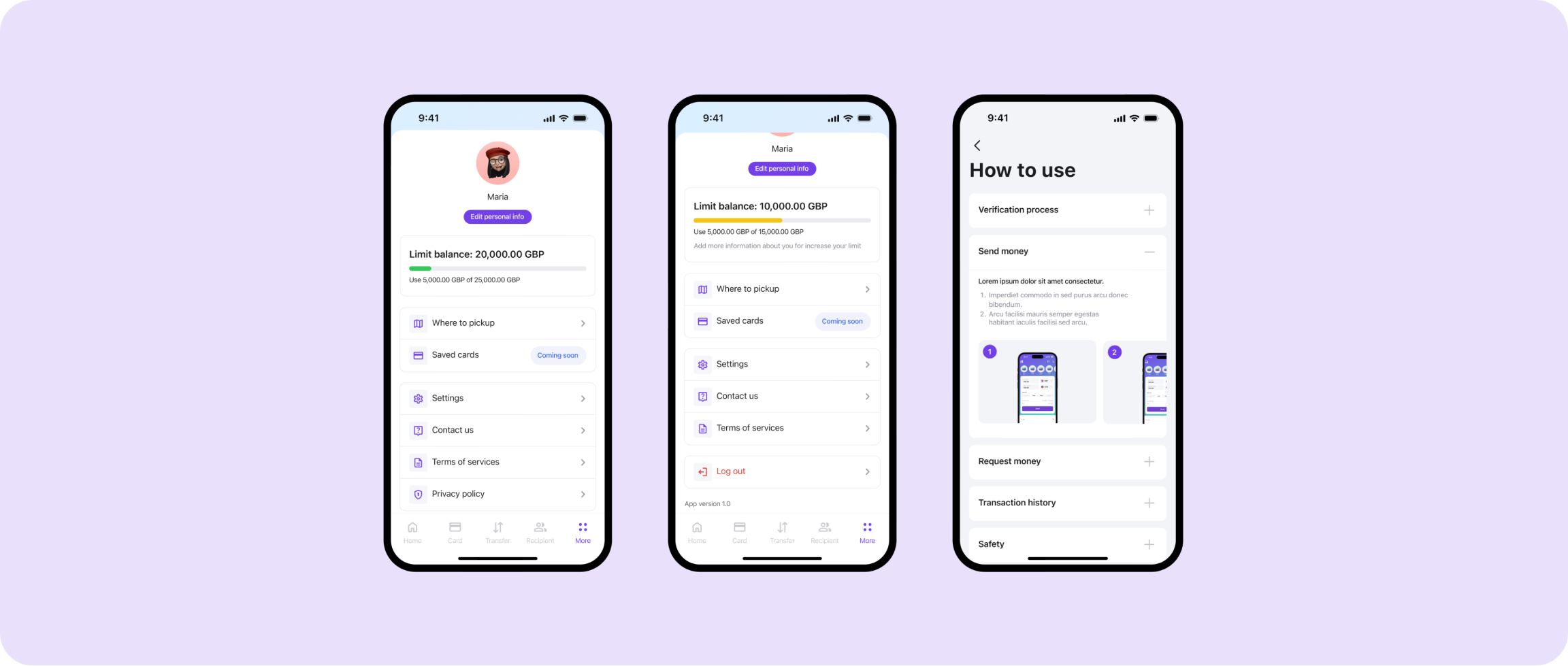 More menu with organized features