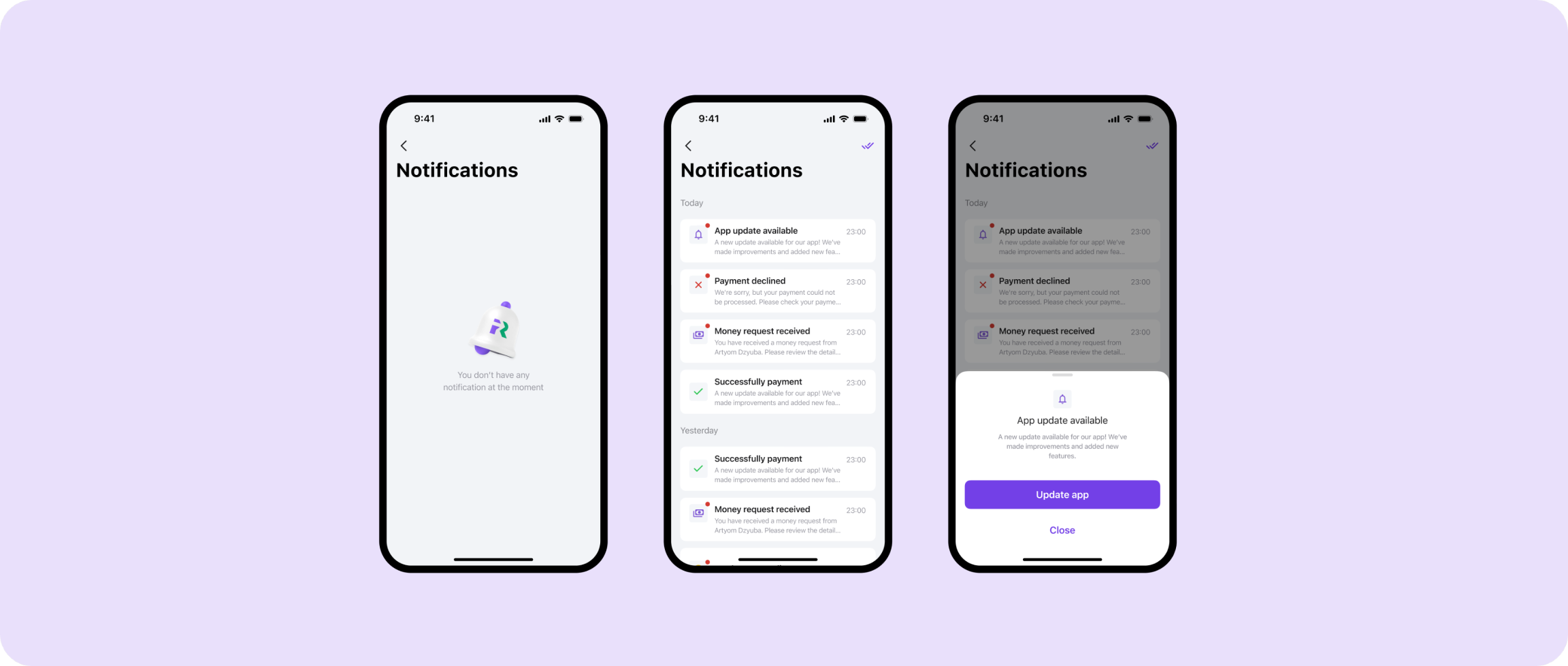Notification system with clear categorization