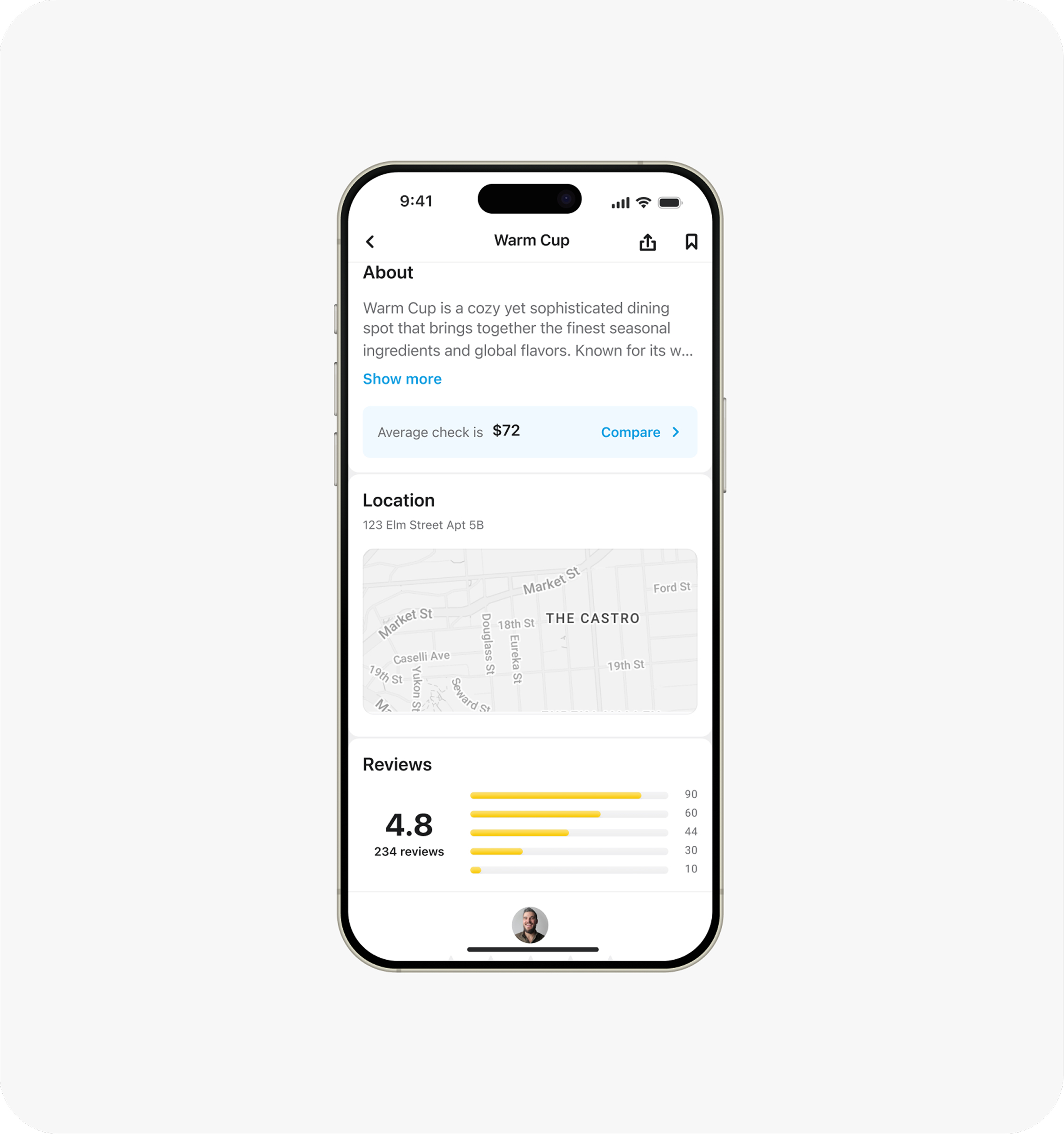 Restaurant screen interface