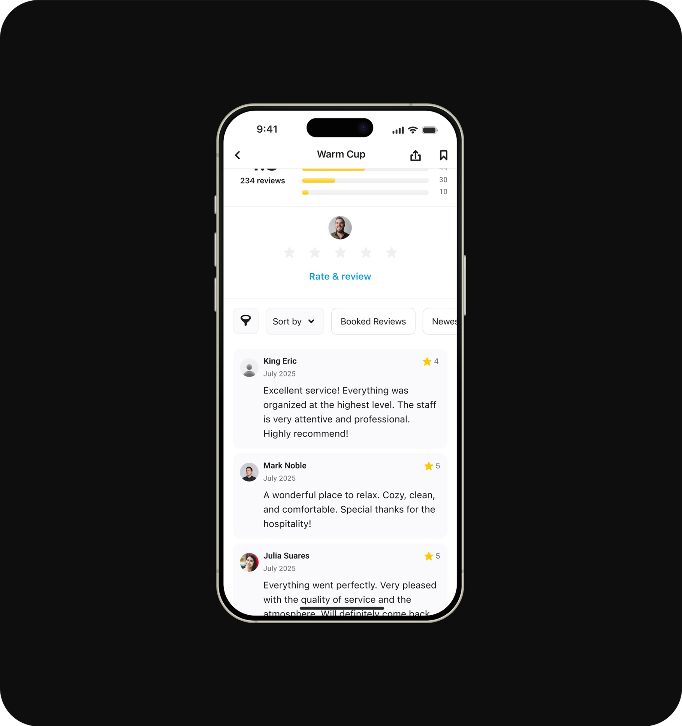 Restaurant screen interface