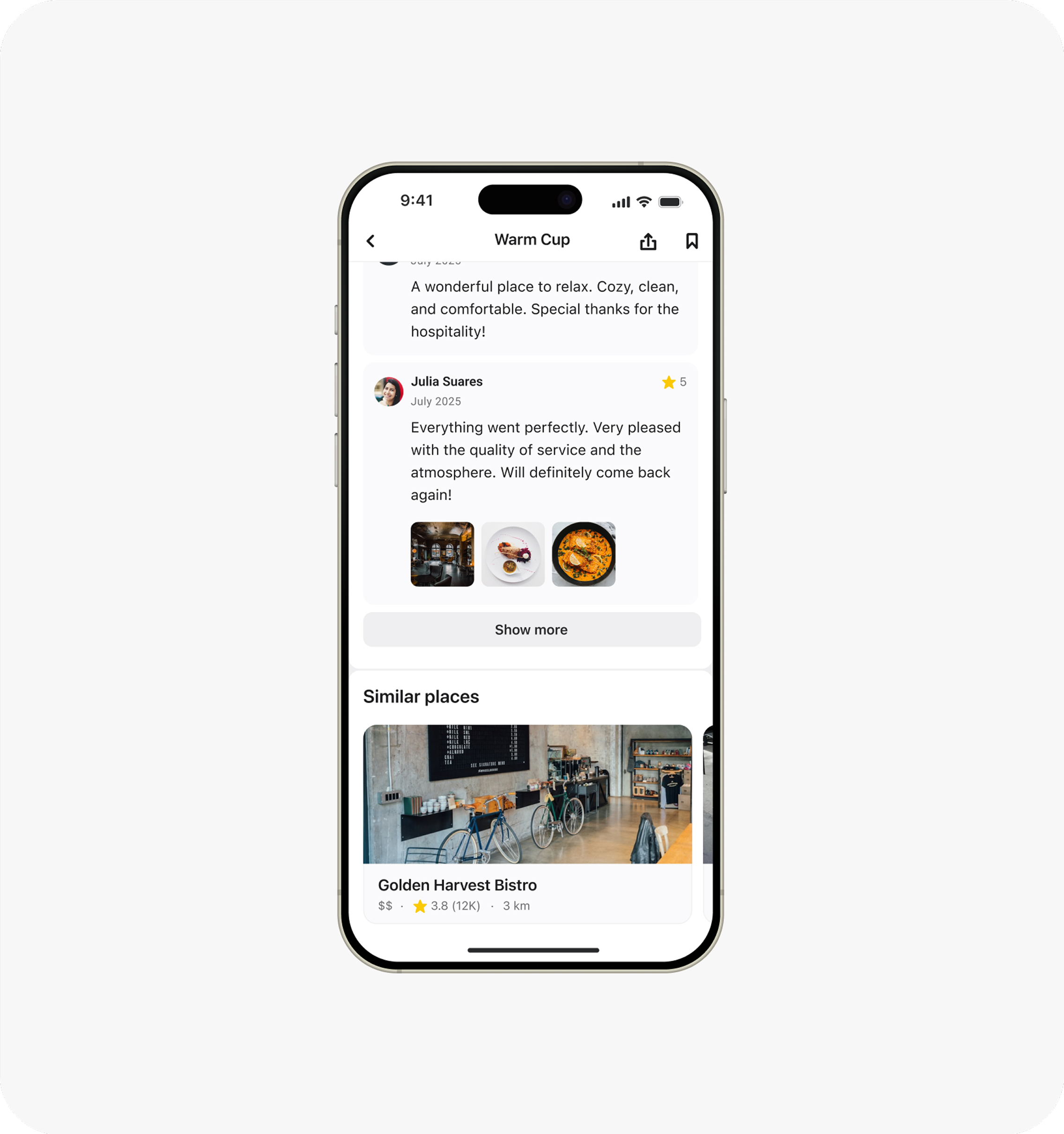 Restaurant screen interface